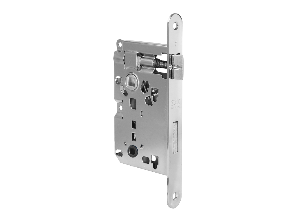 serratura patent piccola wc nik-nichelato agb.png Serratura Patent piccola WC Bordo Tondo Frontale 20x188 mm.Interasse 70 Entrata 50 mm. NIK-Nichelato | AGB - immagine 1